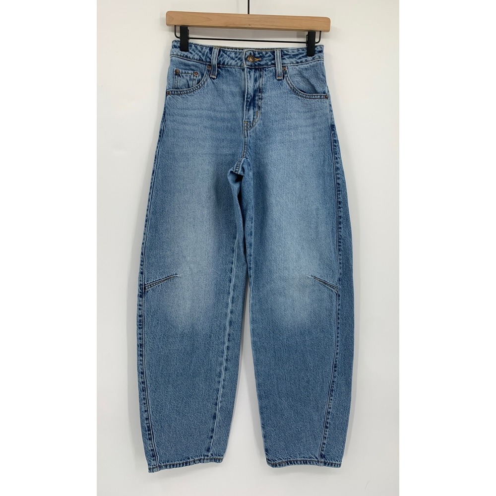 Levis Baggy Dad Barrel Jeans Women 23 Blue Wide Leg Fade 100% Cotton Denim Pants